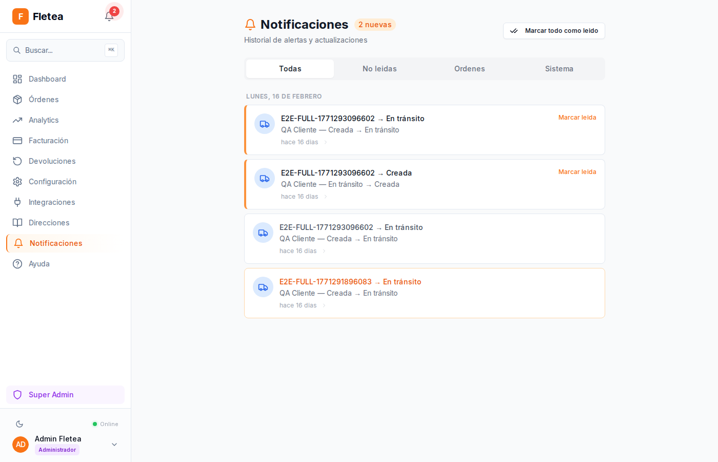 Centro de notificaciones